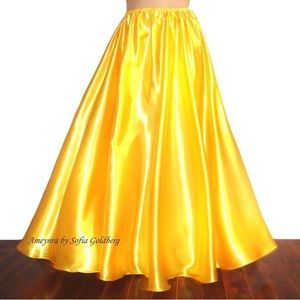 Yellow satin maxi skirt. Ameynra design. New
